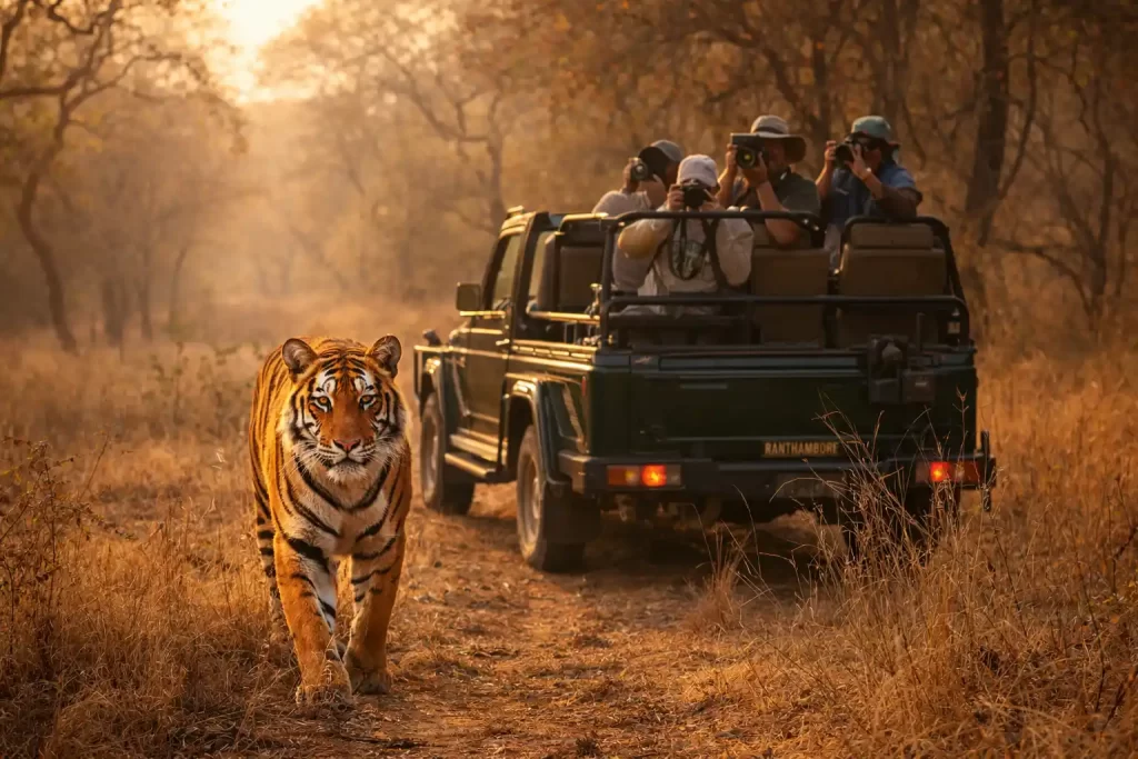 Ranthambore jungle safari during Agra Ranthambore Jaipur tour package from Delhi